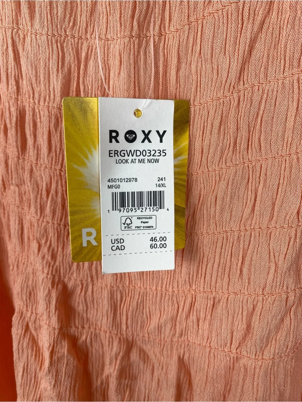 Roxy Girls Peach Look at Me Now Dress XL
